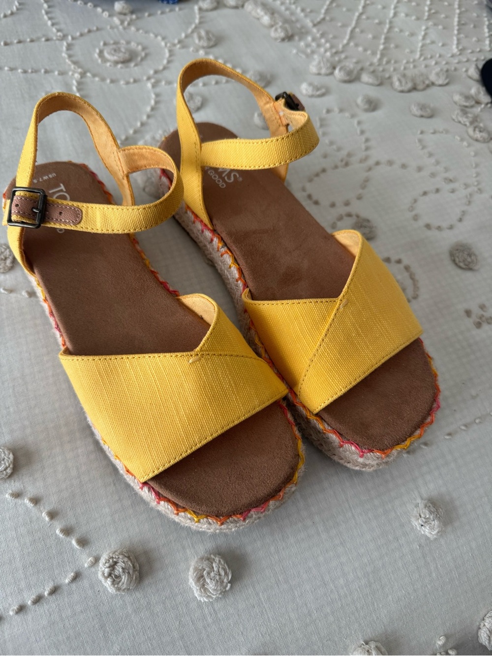 Toms Yellow Canvas Espadrille Wedge Sandals